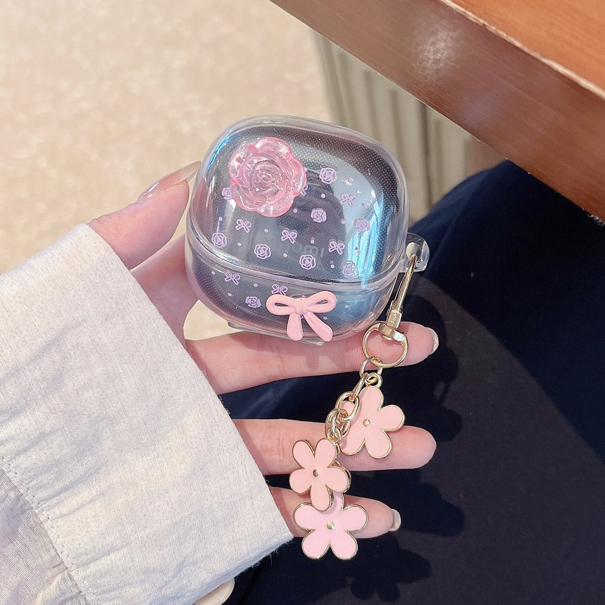 For Xiaomi Buds 6 Case 3D Rose Flower Earphone Soft TPU Cover For Xiaomi Buds5 Headphones Box Fundas With Keychain