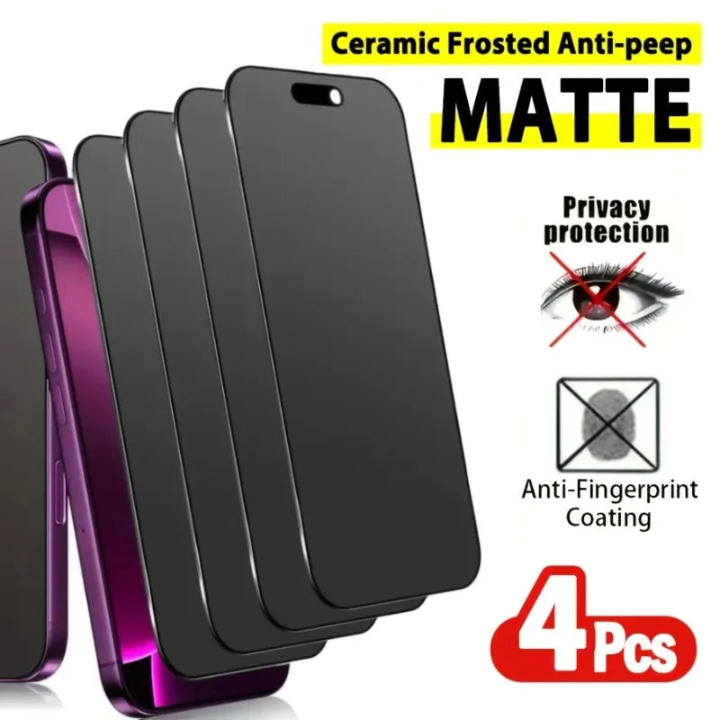 4PCS Matte Ceramic Privacy Screen Protector for iPhone 17 16 15 14 13 12 11 Pro Max Anti-Spy Anti-Scratch Anti-Fingerprint