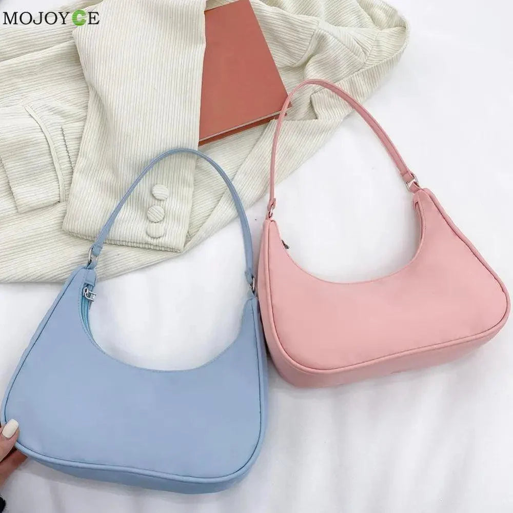 Elegant Pure Color Shoulder Underarm Bags, Casual Ladies Zipper Small Purse Top-handle Handbag For Ladies And Girls